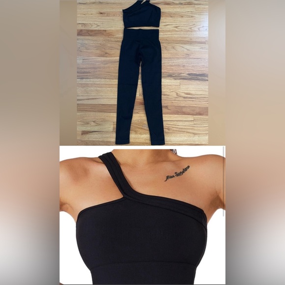 Like new! 2-piece black spandex workout set ribbed crop top - Picture 3 of 3
